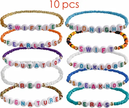 Vista 2 de KALPAK Juego de 10 pulseras elásticas Taylor para fanáticos inspirados en Taylor, mercancía para Eras Tour, concierto, fiesta y álbumes de Midnight