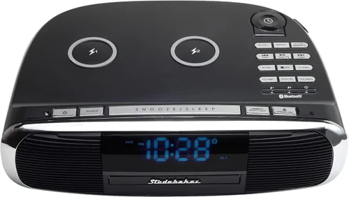 Vista 3 de Studebaker Workstaton Sistema de música HiFi con Bluetooth, radio FM, CD y estación de carga inalámbrica Qi (negro)