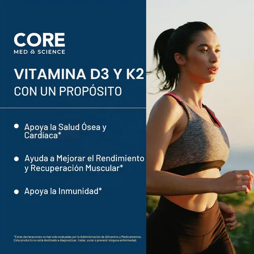 Vista 2 de Core Med Science Suplemento de vitamina D3 y K2 - Certificado NSF