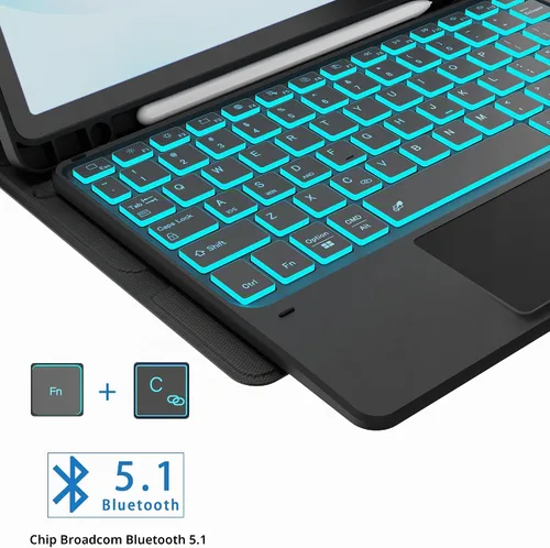 Vista 9 de Funda para Galaxy Tab A9+/A11+ de 11 pulgadas con teclado - Funda de tableta inalámbrica desmontable retroiluminada de 7 colores con panel táctil