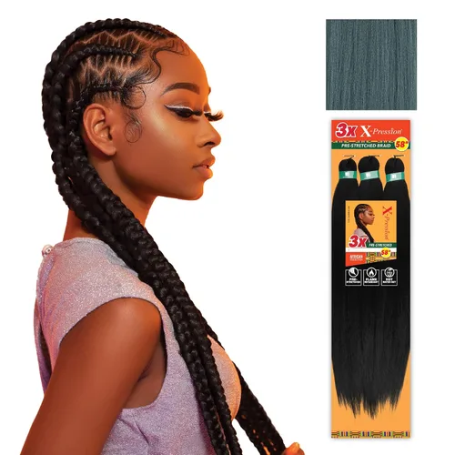 Vista 80 de Sensationnel X-Pression - Trenzas sintéticas prestiradas, 3 unidades, 58 pulgadas, negro azabache 1 Cabello trenzado, Kanekalon, ignífugo