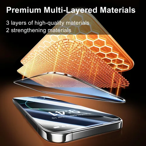 Vista 6 de Paquete de 2 protectores de pantalla para iPhone 15 Pro, dureza 9H, protector de pantalla de vidrio templado con kit de alineación automática