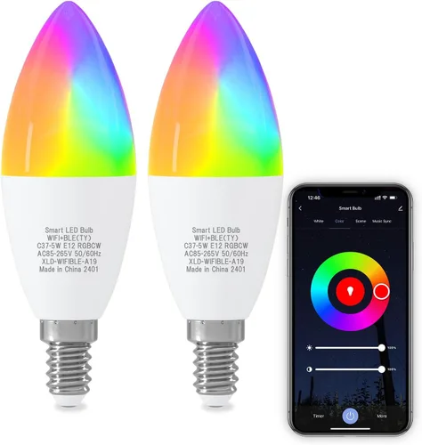 Vista 11 de ORALUCE Bombilla inteligente compatible con Alexa y Google Home, bombilla LED A19 E26 equivalente a 60 W, WiFi de 2.4 GHz y Bluetooth que cambia