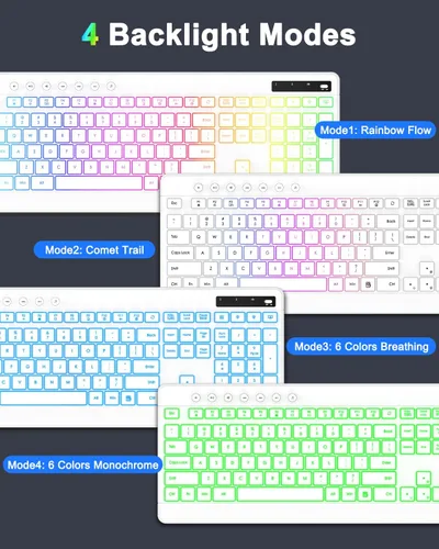 Vista 2 de EDJO Wireless Keyboard and Mouse Combo, 10 Backlit Effects, Rechargeable 2.4GHz Silent Full-Size Light Up USB Keyboard with 6 Button RGB Mouse for