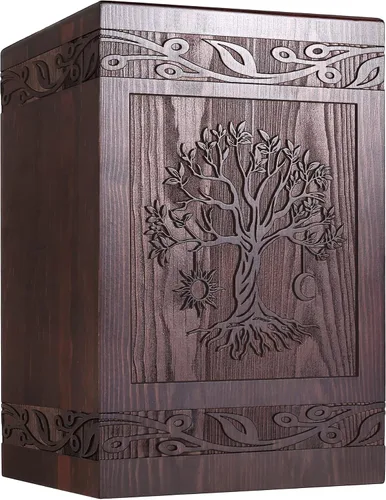 Vista 9 de Urnas de Cremación para Cenizas Humanas Adultas Masculinas y Femeninas, Caja de Urnas de Árbol de la Vida de Madera y Ataúd para Cenizas Hombres