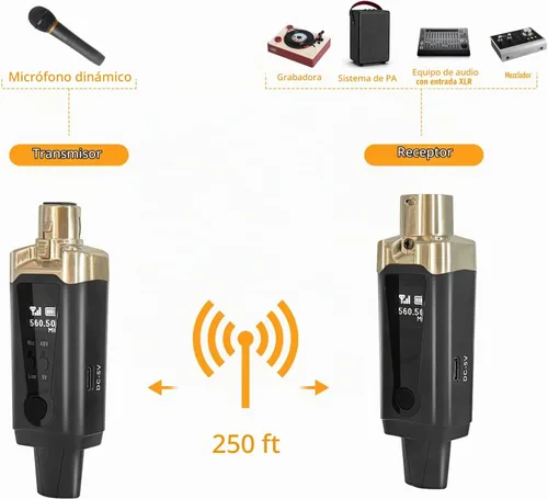 Vista 2 de Transmisor y Receptor de Micrófono Inalámbrico XLR, Sistema de Micrófono Inalámbrico UHF, Adaptador de Micrófono XLR de 16 Canales para Micrófono