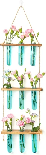 Vista 9 de XXXFLOWER Wall Hanging Propagation Station 5 Bulb Vase 3 Tiers Brown Transparente