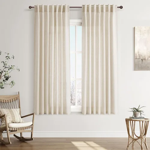 Vista 79 de Joywell - Cortinas de lino de 96 pulgadas de largo para sala de estar Natural