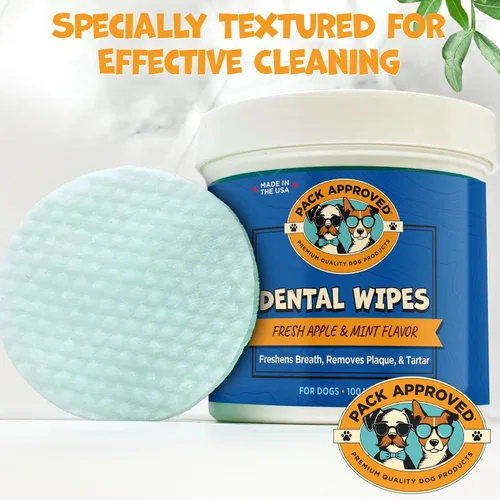 Vista 4 de Pack Approved Toallitas dentales para perros – Toallitas de dientes de perro para cuidado bucal, sarro y removedor de placa – Limpia y refresca