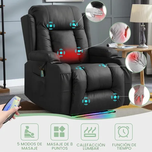 Vista 5 de TUNYI - Sofá reclinable con masaje y calor, asientos de cine en casa, sofá reclinable para RV, sofá individual con USB/soporte para vasos/bolsillo