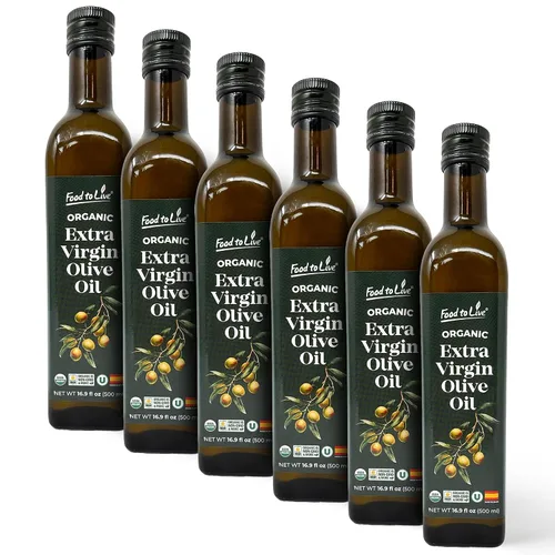 Vista 8 de Food To Live Aceite de Oliva Virgen Extra Orgánico, 16.9oz (16.9 fl oz) – Prensado en frío. Rico en polifenoles. Sin OMG. Botella de vidrio.