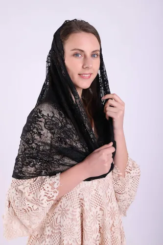 Vista 6 de Cilkus - Mantilla de encaje española con forma de capilla de velo infinito o masa latina