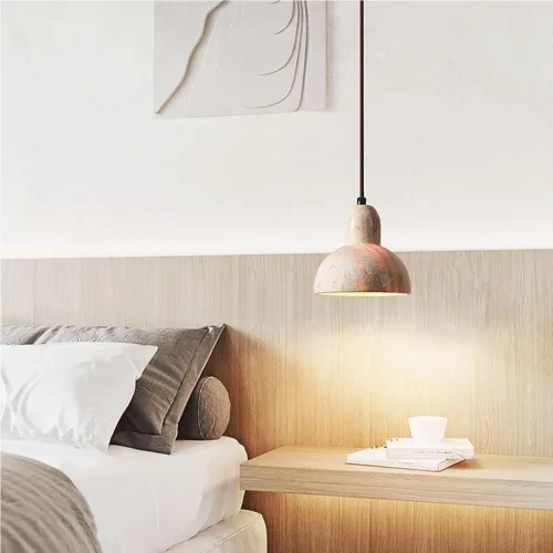 Vista 2 de Lámpara colgante industrial de estilo japonés para dormitorio, lámpara colgante de mesita de noche, lámpara colgante de piedra con agujero amarillo