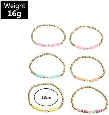Vista 7 de COLORFUL BLING Paquete de 6 pulseras de cuentas doradas con diseño de bola de disco de vinilo arcoíris para mujeres y niñas