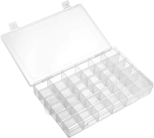 Vista 3 de uxcell Caja de almacenamiento de componentes - PP Fijo 36 Rejillas Componentes Electrónicos Contenedores Cajas de Herramientas Blanco Claro