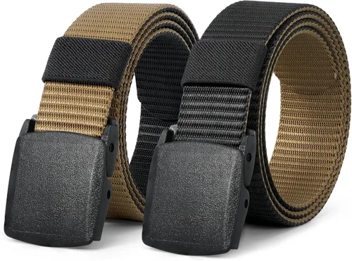Vista 14 de JASGOOD Cinturón de hombre de lona de nailon transpirable, estilo militar táctico, con hebilla de plástico