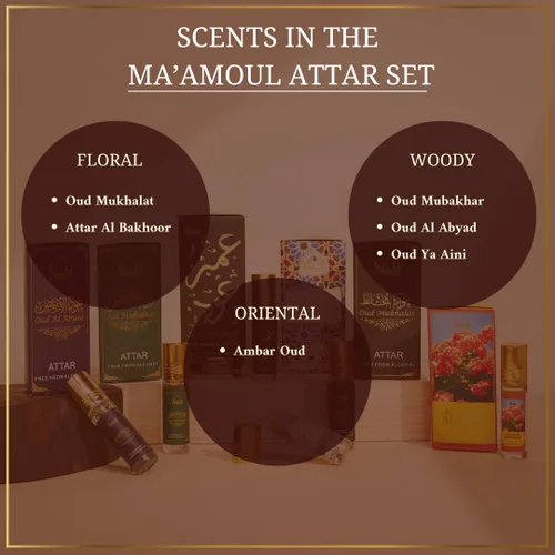 Vista 3 de Dukhni Maamoul Bakhoor Variedad Box & Attar Oil Set Auténtico Incienso árabe y aceites de fragancia 20 piezas bakhoor y 6 attares Lujosos aromas