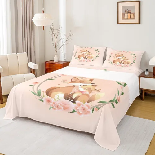 Vista 13 de Erosebridal Juego de sábanas de tamaño individual con diseño de gatos y gatos, con temática de animales, con flores coloridas, juego de sábanas