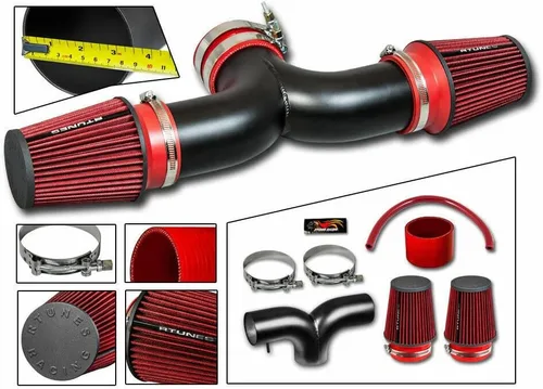 Vista 2 de Kit de admisión de aire Ram doble corto negro mate + rojo compatible con 03-08 Ram 04-07 Durango Hemi 5.7L V8