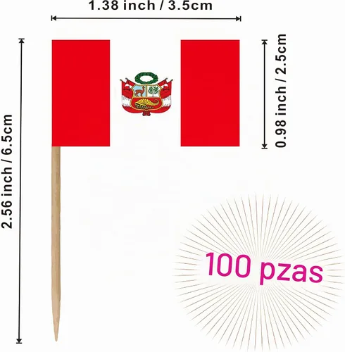 Vista 2 de Bandera de palillo de dientes de Perú nacional peruano pequeño, mini cóctel para cupcakes de frutas, decoración de palitos de alimentos, paquete