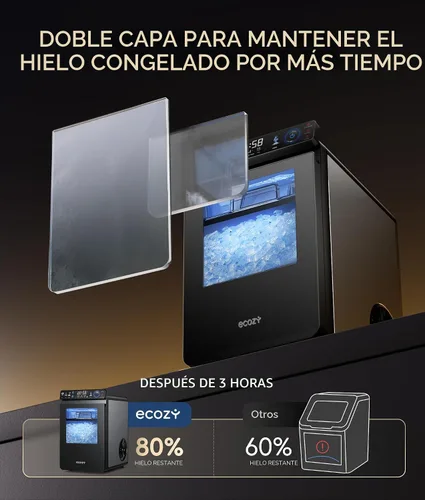 Vista 3 de ecozy Nugget - Máquina de hielo para encimera, primer panel inteligente a todo color de 44 libras/24 horas con control de aplicación, aislamiento