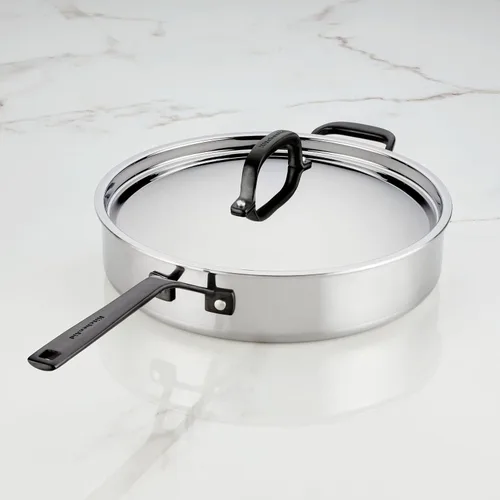 Vista 6 de KitchenAid Sartén para saltear de inducción de acero inoxidable revestido de 5 capas con tapa, 5 cuartos de galón, acero inoxidable pulido