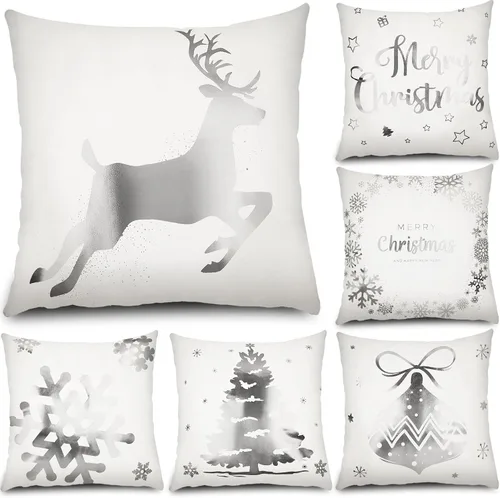 Vista 7 de Tatuo Juego de 6 fundas de almohada de Navidad de 18 x 18 pulgadas, fundas de almohada decorativas para Navidad, fundas de cojín para decoración