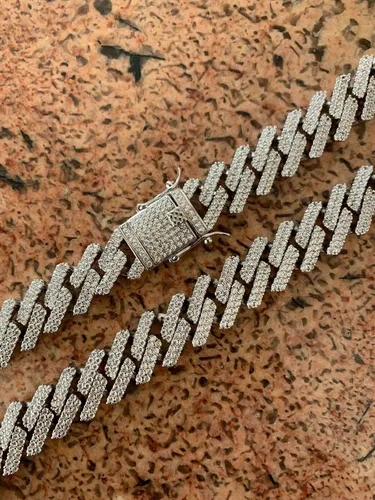 Vista 6 de HarlemBling Cadena o pulsera cubana de plata de ley 925 maciza para hombre, eslabones cubanos Hip Hop de 0.472 in - ICY, Metal, Circonita cúbica