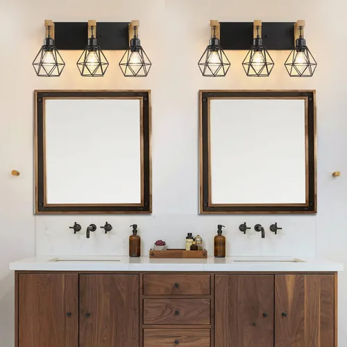 Vista 7 de VbiTmn Lámparas de baño de granja, 3 luces de tocador de baño, accesorios de iluminación rústica sobre el espejo, apliques de pared con elegante