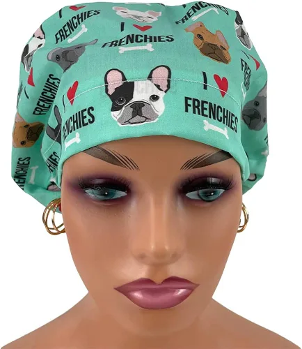 Vista 3 de Gorra de estilo europeo sin cinta I Love Bulldogs franceses. Sombrero de frotar para mujeres y hombres Gorra de trabajo con soporte. Sombreros