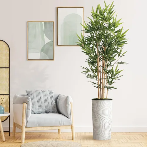Vista 11 de Árbol artificial en espiral de línea geométrica con formas abstractas, palmera tropical areca artificial de seda para decoración del hogar