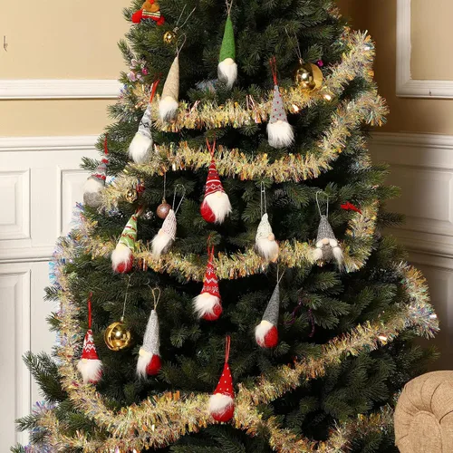 Vista 6 de 22 piezas de gnomos para árbol de Navidad, adornos colgantes hechos a mano, gnomos suecos Tomte, gnomos suecos, hechos a mano, gnomos de felpa, Papá