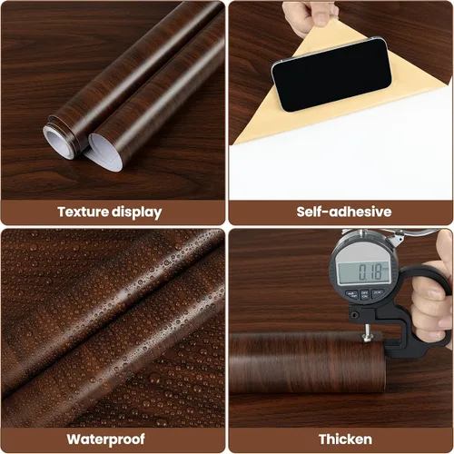 Vista 4 de Decoroom Papel de contacto de grano de madera, nogal oscuro, papel de contacto para encimeras, aspecto de madera, envoltura de vinilo autoadhesiva