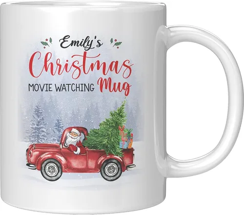 Vista 9 de This is My - Taza personalizada para ver películas navideñas. Divertida taza de café y cacao. Bonita taza vintage para amantes del cine, regalo