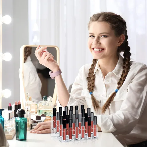 Vista 6 de Macarrie 4 piezas organizador de lápiz labial 24 ranuras acrílico lápiz labial maquillaje caja de almacenamiento para Rollerball Perfume