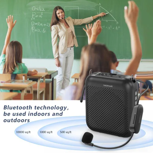 Vista 3 de Norwii Micrófono inalámbrico con amplificador de voz, 4000 mAh, portátil, recargable, Bluetooth, mini altavoz personal con 2 micrófonos de diadema