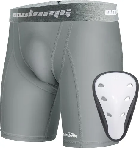 Vista 9 de COOLOMG - Pantalones cortos de compresión para hombre con copa, ropa interior atlética para béisbol, fútbol, artes marciales, lacrosse, hockey sobre