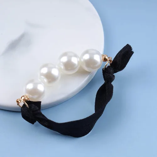 Vista 3 de Lazo para el cabello vintage con perlas, negro C, banda de cuerda para el cabello, nailon, 1 unidad, accesorios para el cabello para mujeres y niñas