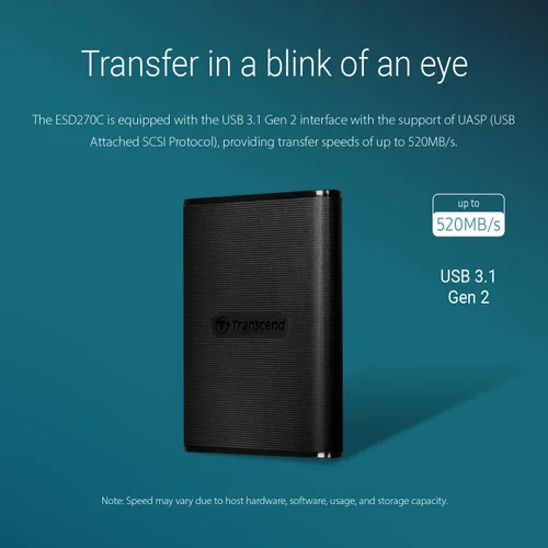 Vista 4 de Transcend ESD270 SSD externo de 250 GB para iPhone16/15/iPad/Mac/Windows/Android, PC/Laptop/Tablet/TV/Consola de juegos, SSD portátil con respaldo