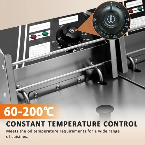 Vista 3 de Freidora comercial con canasta, 12.7QT/12L, desmontable de gran capacidad, de acero inoxidable, freidora de aceite eléctrica con control