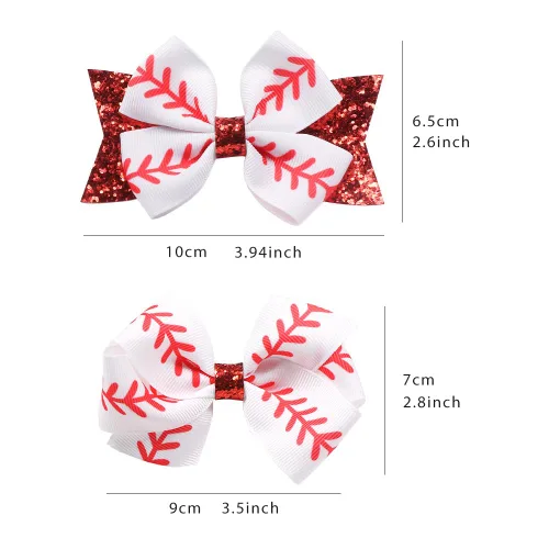 Vista 4 de Pinzas para el cabello deportivas con pasadores de lazo de béisbol para niñas BBG65 (juego B2, 2 piezas)