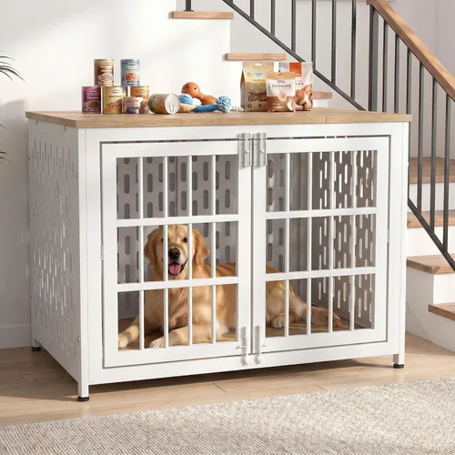 Vista 9 de Muebles de jaula para perros resistentes, jaula decorativa para perros negro (Aged Black)