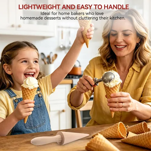 Vista 5 de Molde de cono de helado, molde de madera reutilizable para cuernos de crema de 9.1 pulgadas, rodillo de pizza para gofres para cocina, cocinar