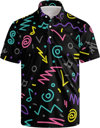 Vista 44 de Camisa de golf de los años 80 para hombre, ajuste seco, manga corta, estampada, divertidas, camisas de golf de los años 90 para hombre