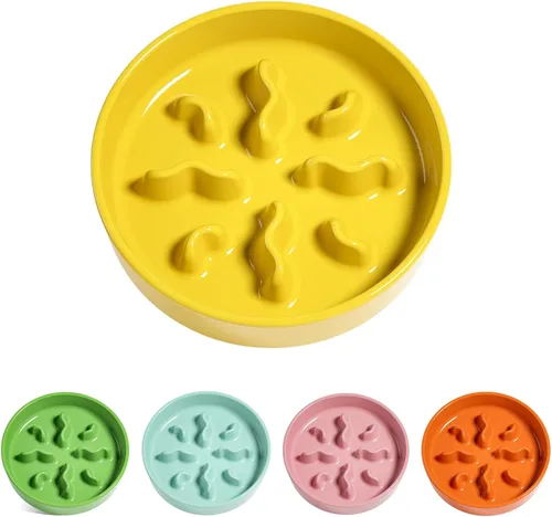 Vista 9 de Cuencos de cerámica para alimentación lenta para perros de raza pequeña, 0.5 tazas de plato de comida para perros que comen rápido, cuenco