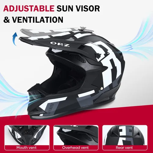 Vista 4 de Adult Dirt Bike Helmet Motorcycle Racing Street Bike Off-Road Mountain Bike BMX MX ATV Helmet with Cycling Glasses and Visor for Unisex-Adult