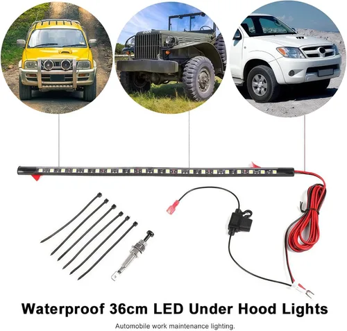 Vista 8 de GraceYou - Kit de luces LED para debajo del capó, impermeable, 12 V, luces LED para automóvil, barras, capó de automóvil, luces de inspección
