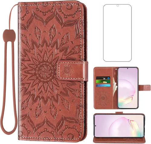 Vista 12 de Funda para teléfono Samsung Galaxy Note 20 Ultra Glaxay Note20 Plus 5G con protector de pantalla de vidrio templado, funda delgada de cuero con Oro