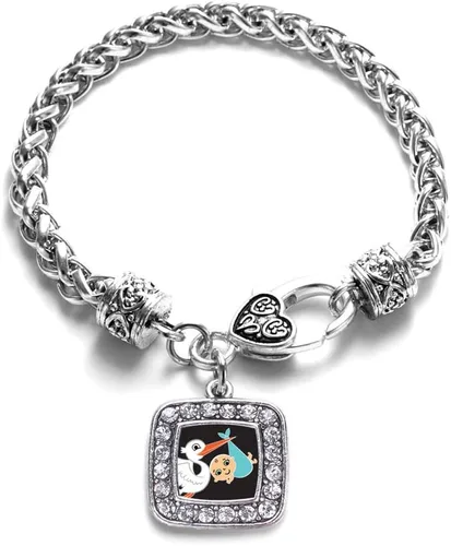 Vista 152 de Pulsera de dijes cuadrados de plata con joyería de circonita cúbica