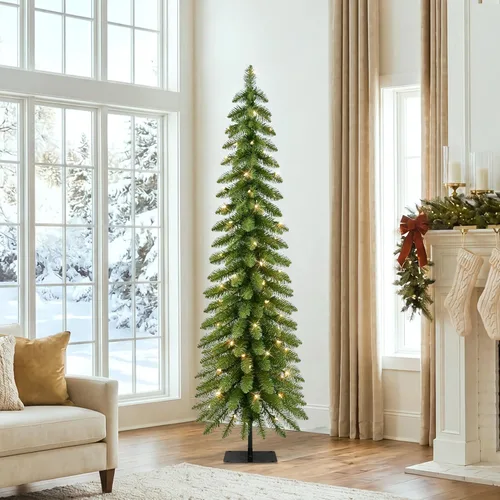 Vista 2 de Puleo International - Árbol de Navidad con lápiz alpino preiluminado de 6 pies